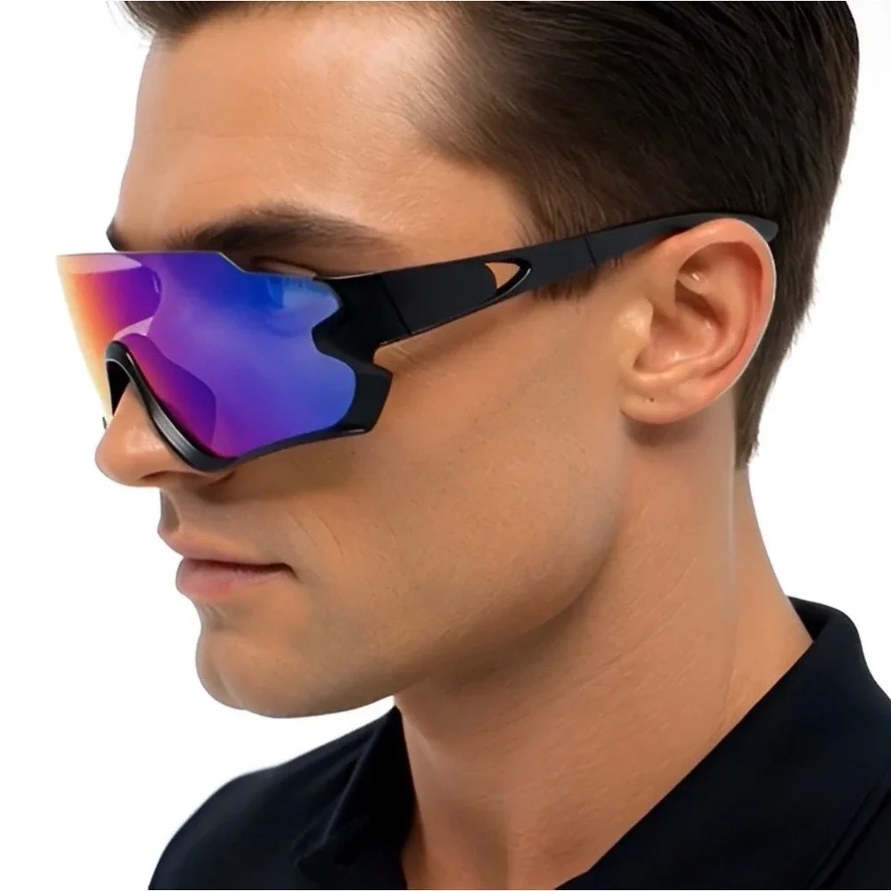 Sport Sunglasses Wraparound Blue Mirrored‎ Lens UV400 Mens Outdoor Eyewear 2026